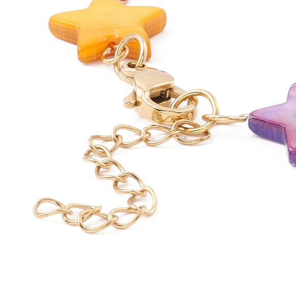 NWOT Natural Shell Star Link Bracelet,  Stainless Steel - Picture 3 of 3